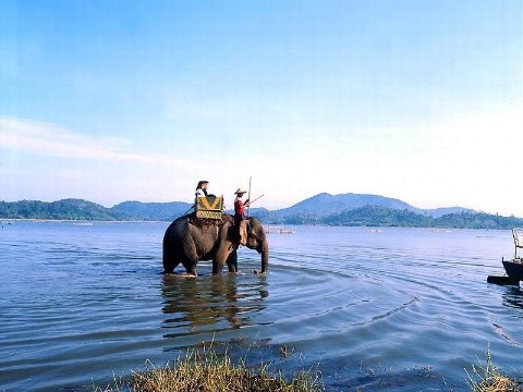 Khách du lịch thích thú hồ Lắk Khach du lich thich thu ho Lak